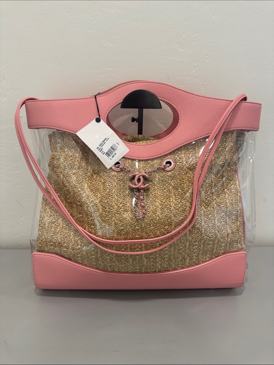 CHANEL Handbags - Chanel Pink PVC and Straw Tote Bag